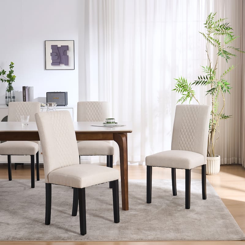 Tufted Upholstered Wooden Dining Chairs with Diamond-Pattern (Set of 2) - Beige
