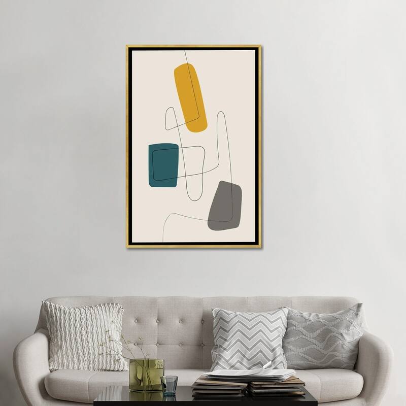 iCanvas "Minimalist Line Mustard Teal Gray" by EmcDesignLab Framed Canvas Print
