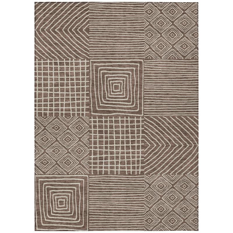Machine Washable Indoor/ Outdoor Modern Mosaic Chantille Rug