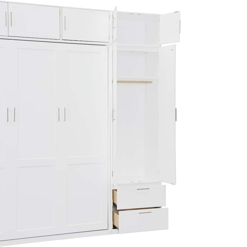 Queen Size Murphy Bed with Storage - Space-Saving Wall Bed with 3 Cabinets, Wardrobe and 2 Drawers