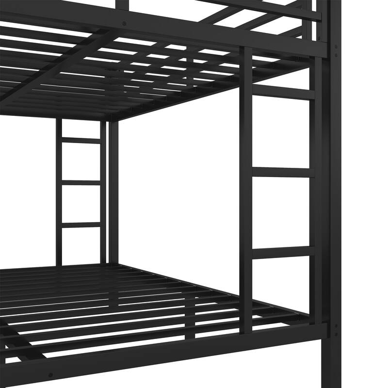 Metal Bunk Bed with Dual Ladders, Noise-Free Sleep, Space-Saving Storage & Safety Guardrails