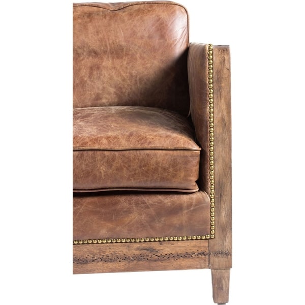 Aurelle Home Dina Vintage Brown Leather Sofa On Sale Overstock 9487380
