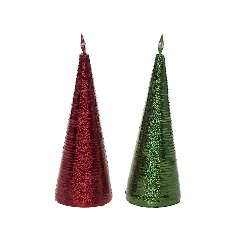 Transpac Ribbon Wrapped Tree Decor Set of 2 Christmas Home Decorations