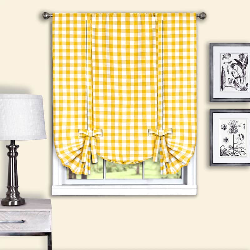 Achim Cotton Blend 63-inch Long Buffalo-check Window Tie-Up Shade - Yellow