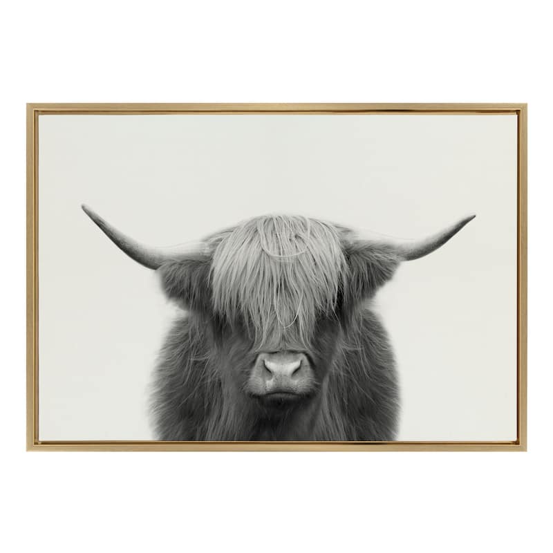 Kate and Laurel Highland Cow Frame Canvas by The Creative Bunch Studio - 23x33 - Plastic - Gold
