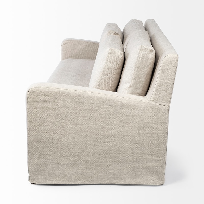 Denly Beige Fabric Slipcover w/ Double Stacked Back Cushions Sofa - 92.5"W x 38.2"D x 34.5"H
