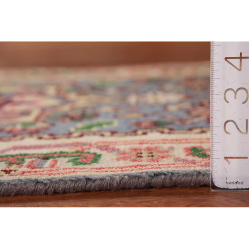 Hand Knotted Oriental 100% Wool Carpet Traditional Geometric Navy Blue & Blues Heriz (serapi) Runner Rug - 8' 1'' X 2' 6''