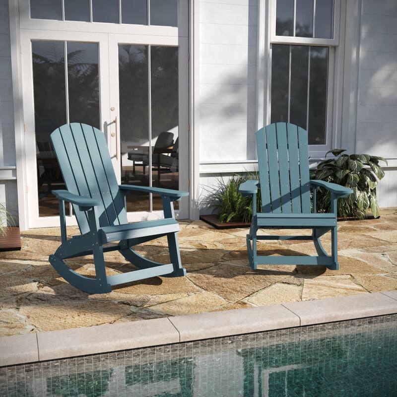 Adirondack Poly Resin Rocking Chairs for Indoor/Outdoor Use - 2 Pack - Sea Foam