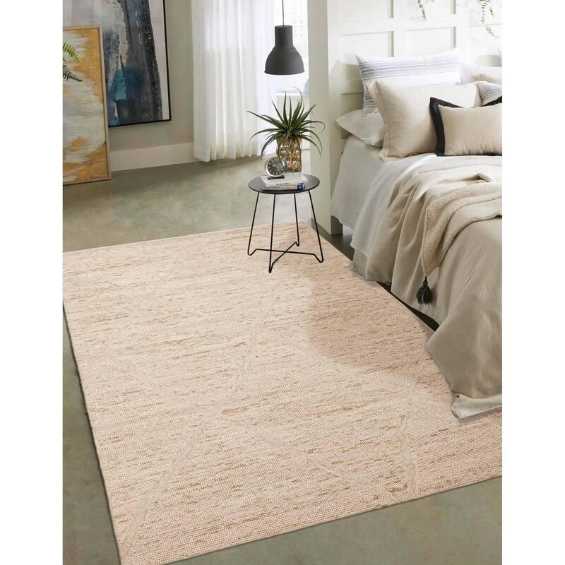 ECARPETGALLERY Hand Tufted Timeless Beige Wool Rug - 5'0 x 7'11
