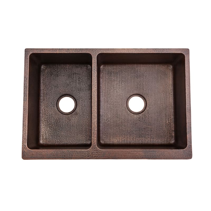 33-in Hammered Copper Kitchen Apron 40/60 Double Basin Sink with Matching Drains, and Accessories (KSP3_KA40DB33229)