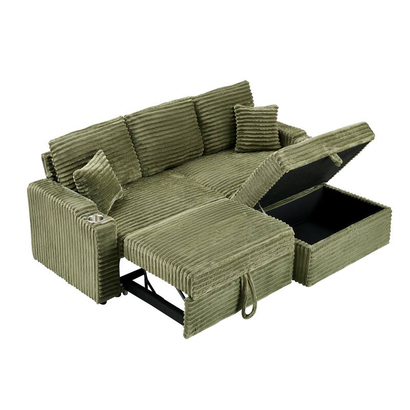80 Inches Foldable and Hidden Storage Chaise Longue with cup holders