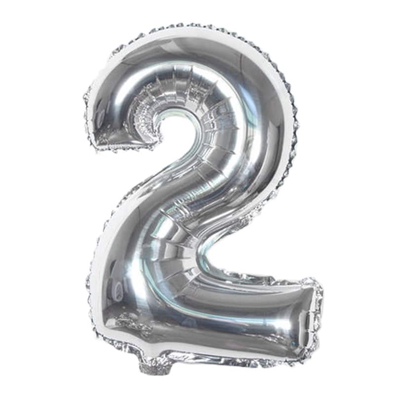 Foil Number 2 Shape Helium Balloon Birthday Wedding Party Decor Silver Tone 16" - Silver Tone