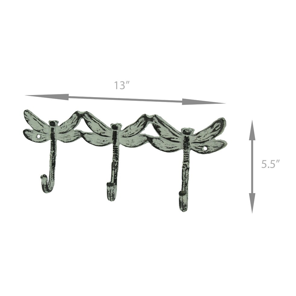 YEJI 2 Hooks Silver Antique Dragonfly Decorative Hooks for Kitchen Bathroom Mirror Towel Robe Coat Key Pewter Hooks Large Wall Door Holder Hook Hanger