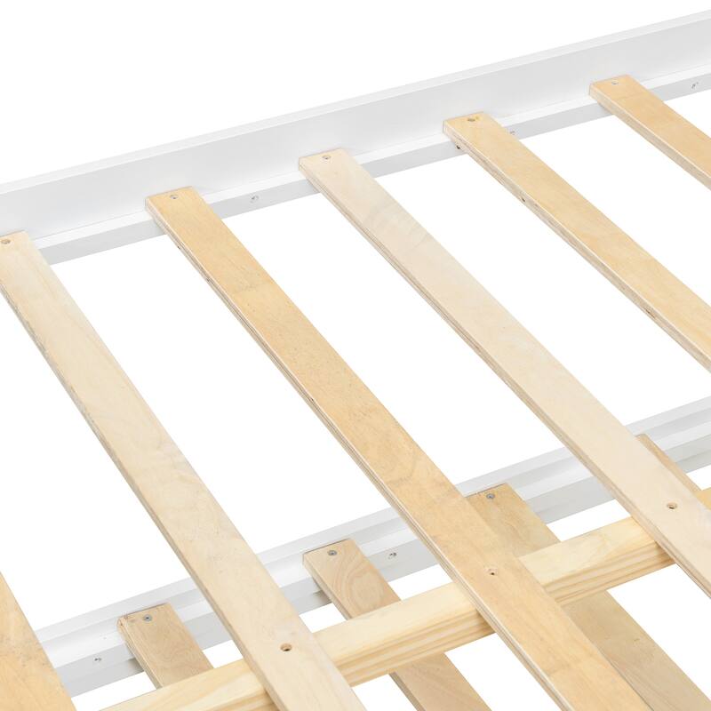 Full Size Daybed with Twin Trundle and 3 Drawers Solid Wood White No Box Spring Needed