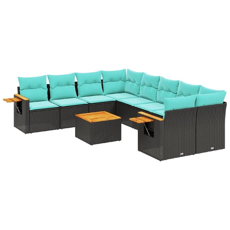 vidaXL 9 Piece Patio Sofa Set with Cushions Black Poly Rattan - 21.7x27.2x24.4
