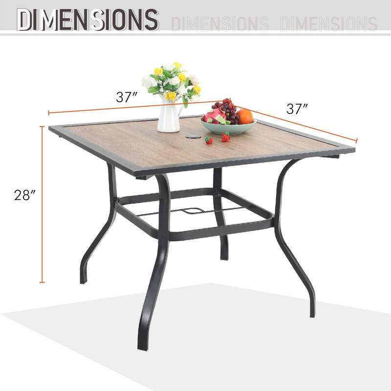 Patio 5-piece Dining Set, 1 Square 37" Metal Table with Umbrella Hole and 4 Rattan Chairs with Cushion