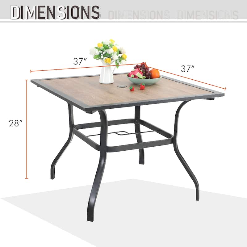 MAISON ARTS Wood-look Table and 4 Pattern Swivel Chairs with Cushion 5-Piece Metal Outdoor Patio Dining Set