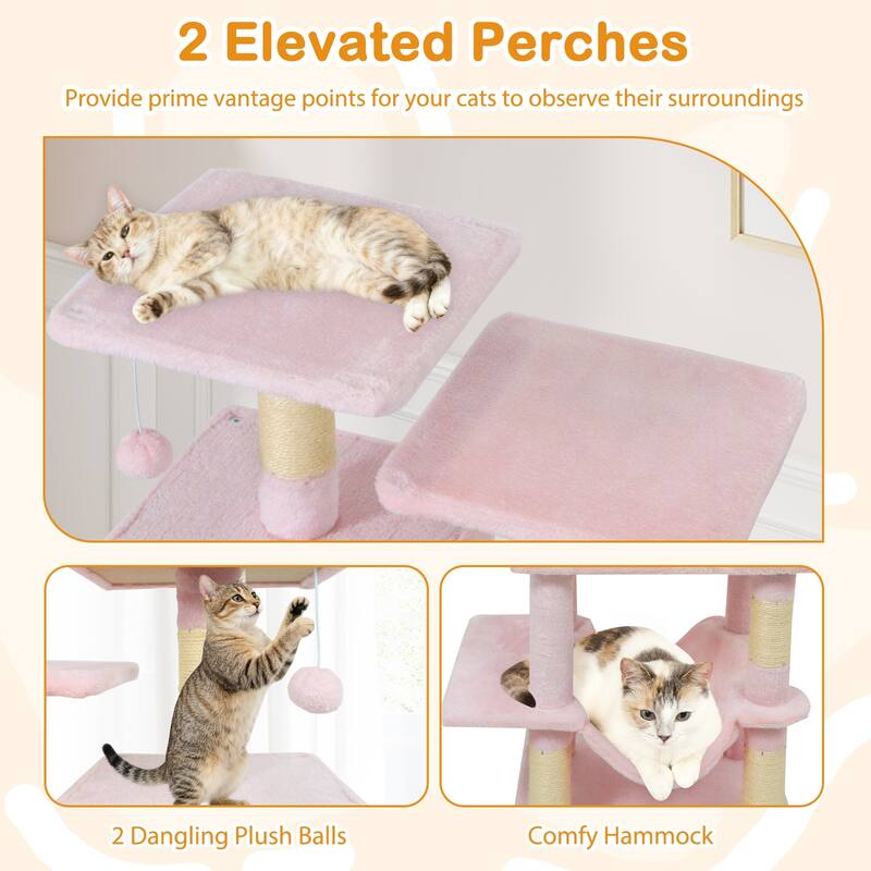 Gymax 57'' Cat Tree for Indoor Cats w/Dual Condos Hammock Sisal