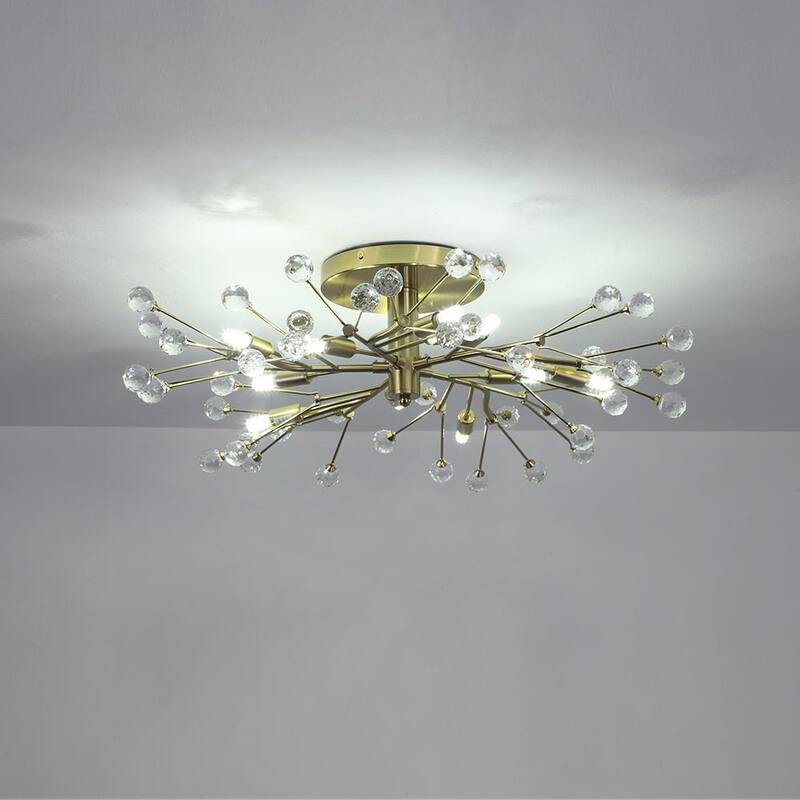 Modern 10-Light Crystal Accented Starburst Flush Mount Chandelier