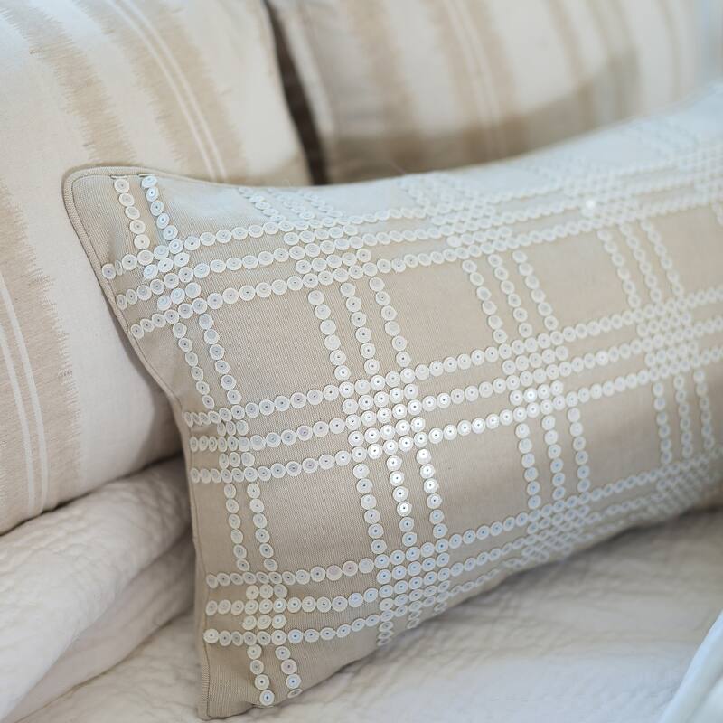 Sequin Grid Hand Embellished Throw Pillow