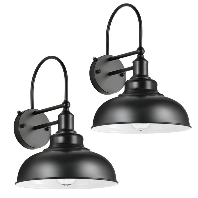 Farmhouse Gooseneck Dusk to Dawn Outdoor Wall Lights A set of two, Waterproof for House Porch Garage - Black+White
