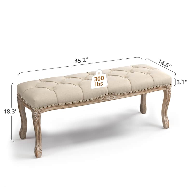 Retro Patterned Legs 45.2In.W Padded Bench - 45.2" W X 14.6" D X 18.3" H