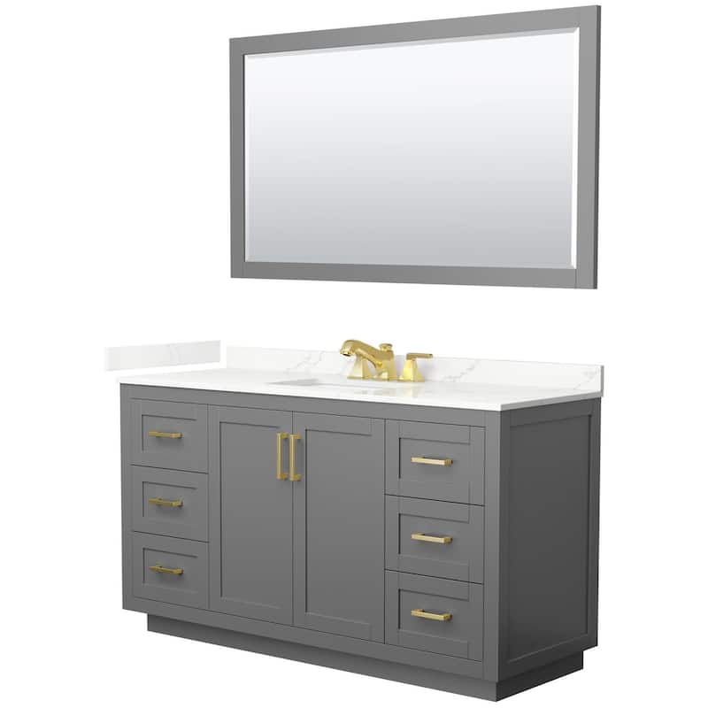 Wyndham Collection WCF292960S-QTZ-US3M58 Miranda 60" Free Standing - Dark Gray / Giotto Quartz Top / Brushed Gold