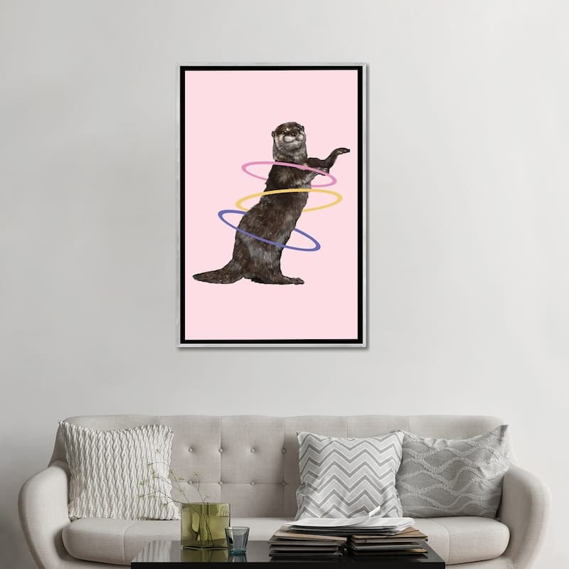 iCanvas "Hula Hooping Otter In Pink" by Big Nose Work Framed