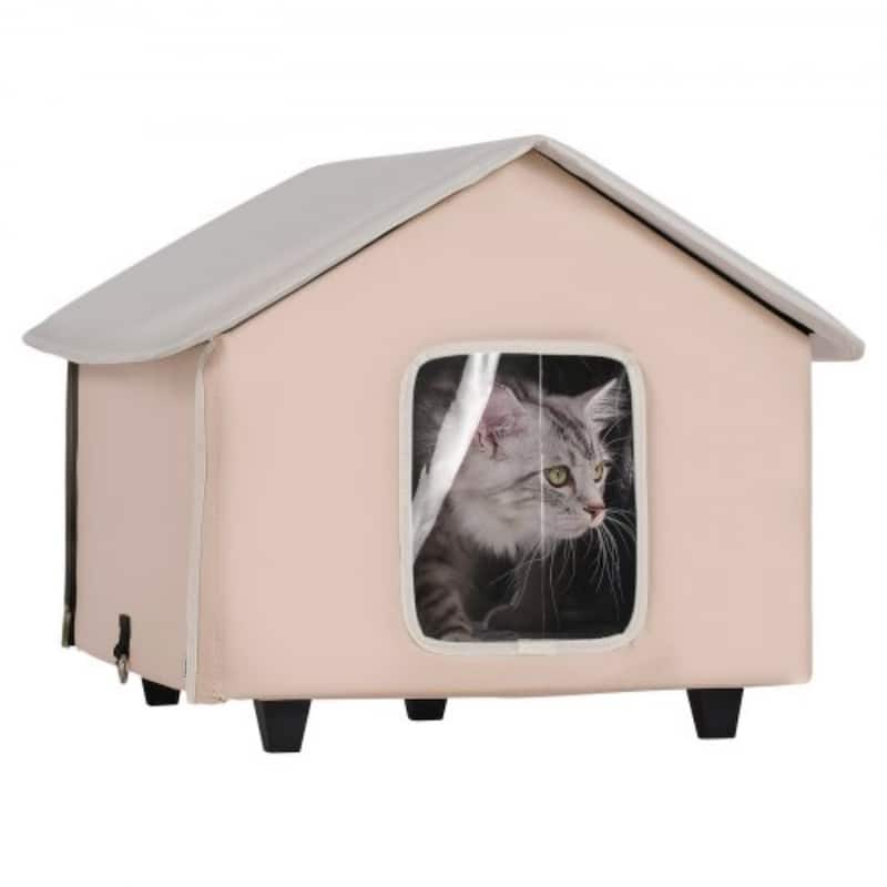 Coffee Heated Cat House with 55W Waterproof Pad and Timer Settings - 20.47” L x 18.90” W x 18.50” H - Coffee
