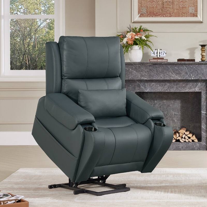 Spruce & Spring Leather Lift Recliner Chair for Elderly with Heat and Massage - Navy