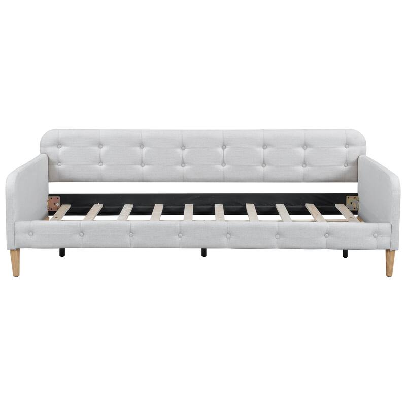 Linen Fabric Upholstered Daybed Modern Sofa Bed with 4 Support Legs/No Box Spring Needed/Upholstered Bedframe for Teens/Adults