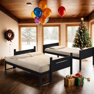Wooden Versatile Twin over Full Bunk Bed with Built-in Ladder
