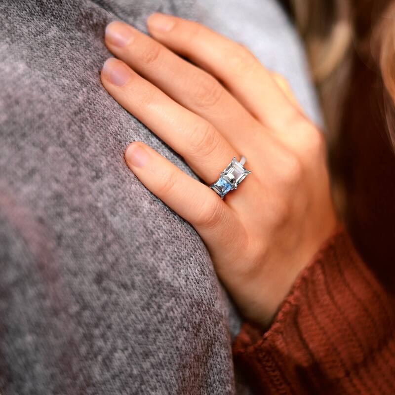 Miadora 3 3/4ct TGW Square Green Quartz and Sky Blue Topaz Ring in Sterling Silver