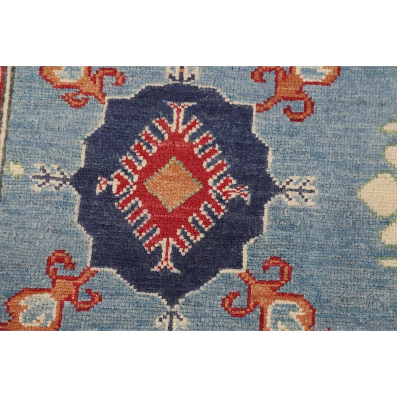 Traditional Kazak Oriental Area Rug Handmade Blue Wool Carpet - 4'11" x 6'9"