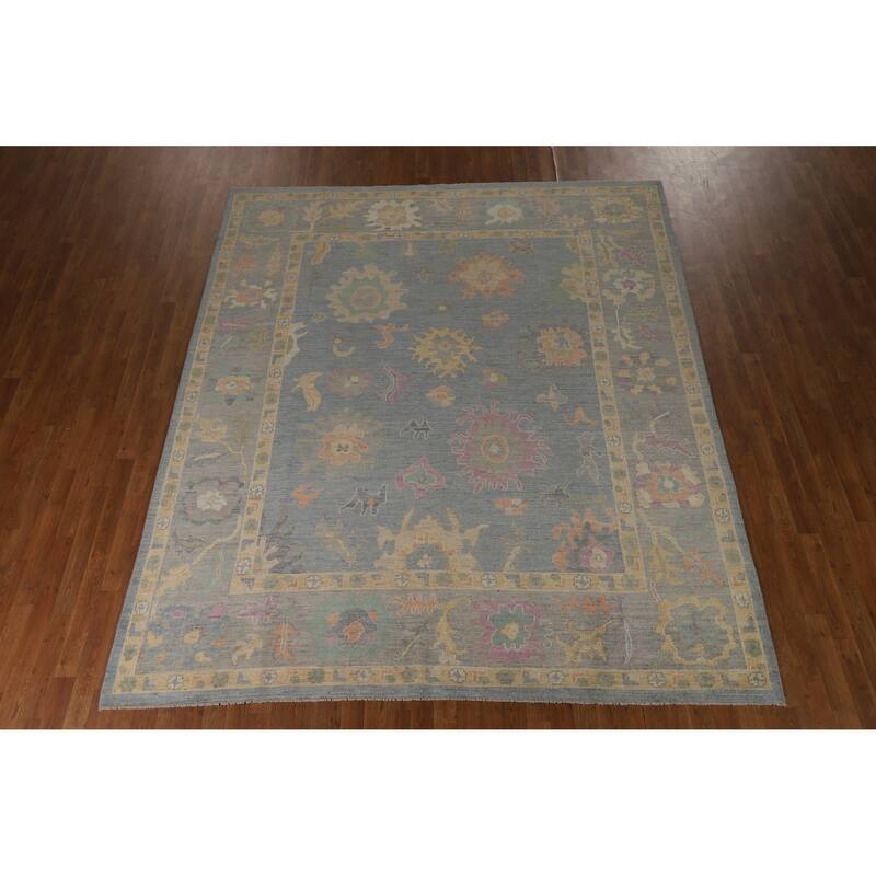 Hand Knotted Oriental 100% Wool Carpet Transitional All-Over Navy Blue & Blues Oushak Area Rug - 9' 11'' X 8' 4''