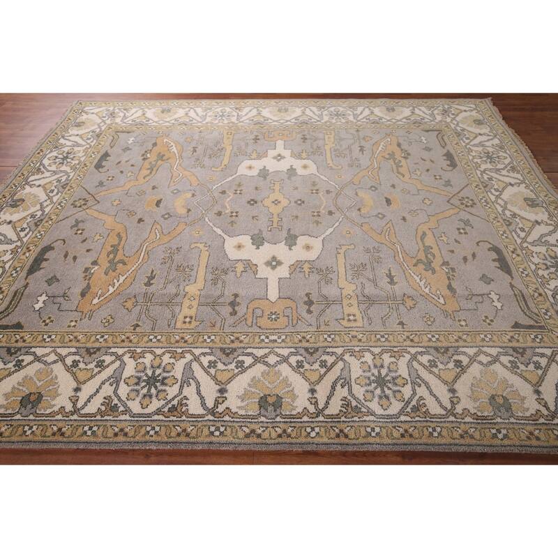 Gray Oushak Indian Rug Hand-Knotted Wool Carpet - 8'0"x 9'8"