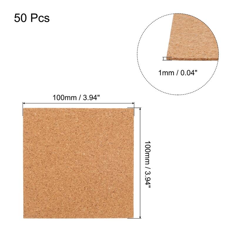 50pcs Self Adhesive Cork Coasters Cork Mats Cork, Square - Wood