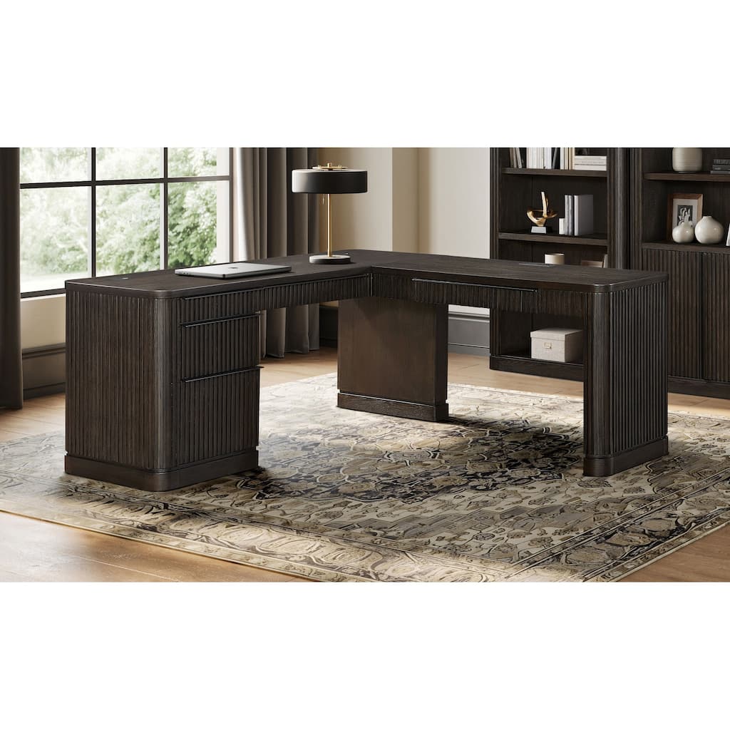 Pedestal L-Desk, Pedestal L-Desk with Open Return, Pedestal Desk, Office Desk, Brown