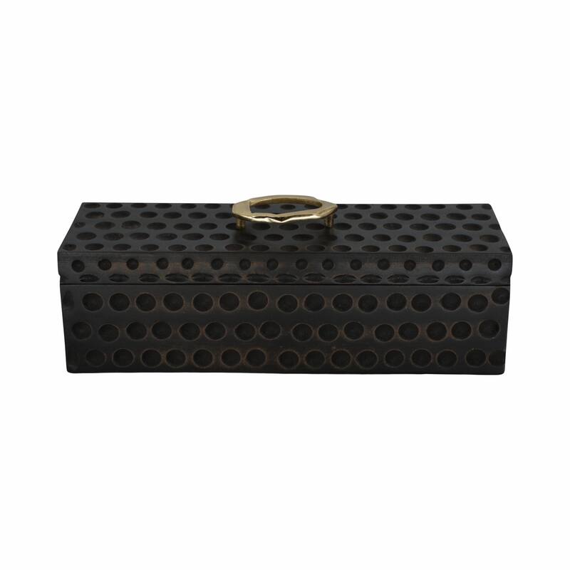 Sculptural Decorative Box with Lid and Gold Accent Handle - 7"
