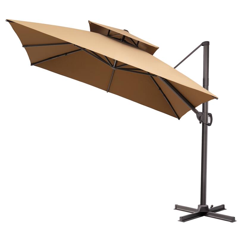 Crestlive Products 10/11FT Aluminum Square Double Top Patio Cantilever-Offset Umbrella