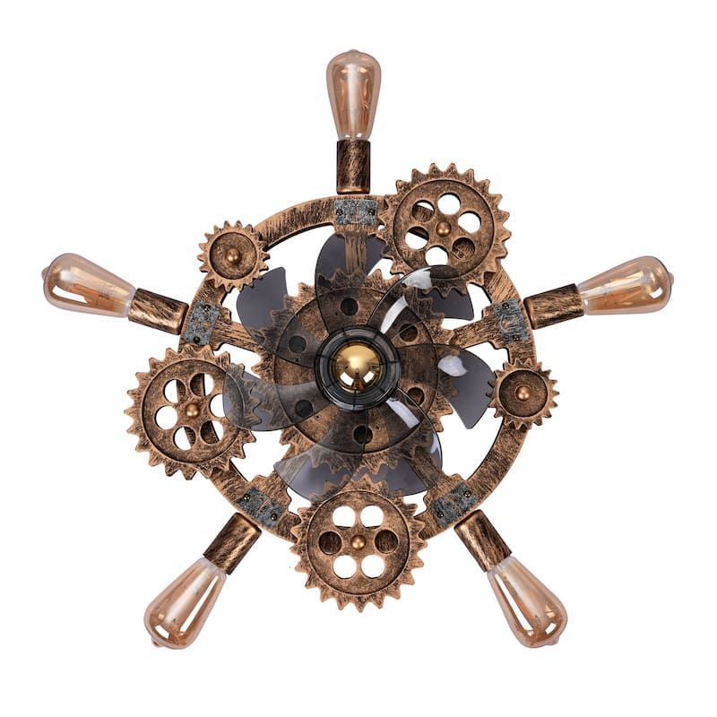 19.6" Farmhouse ceiling fan light and remote, Industrial Caged Ceiling Fan Light, Retro Ceiling Fan Lights with 7 Blades