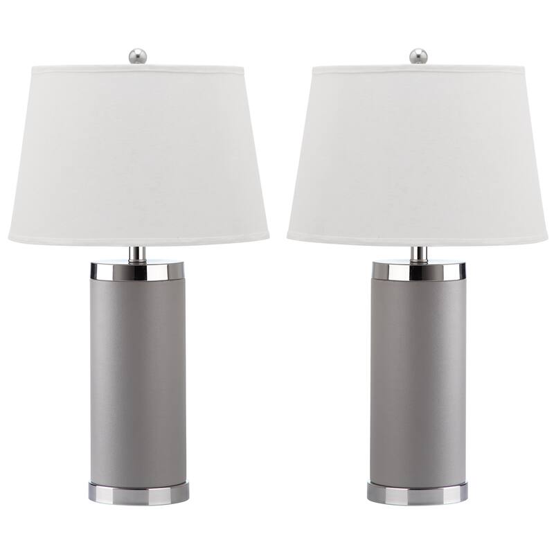 SAFAVIEH Lighting Karie 26-inch Leather Column Table Lamp (Set of 2) - 14"x14"x25" - 14"Wx14"Dx25"H
