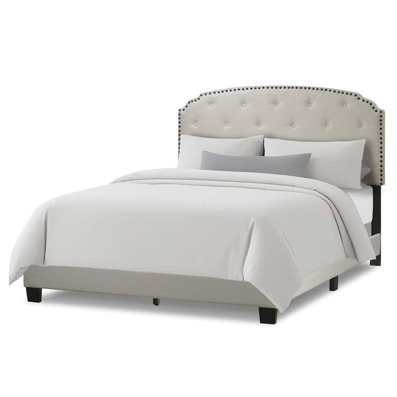 Arin Beige Fabric Queen Bed with Button Tufting and Black Nail Head - Beige - Queen