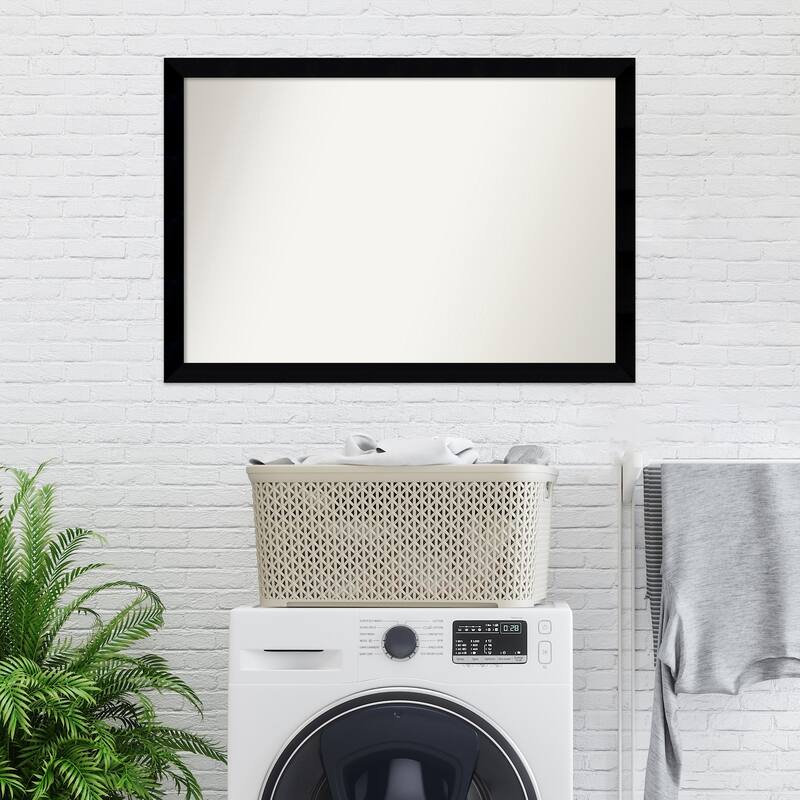 Non-Beveled Wood Bathroom Wall Mirror - Black Museum Frame - Black Museum