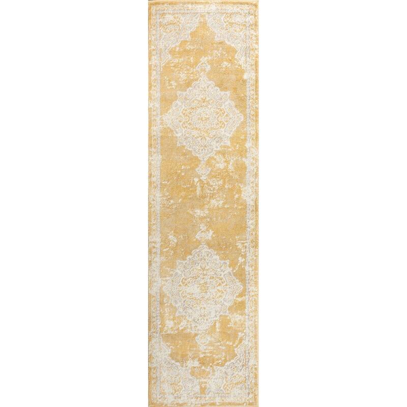 JONATHAN Y Rosalia Ornate Medallion Modern Area Rug - 2 X 8 - Yellow/Cream