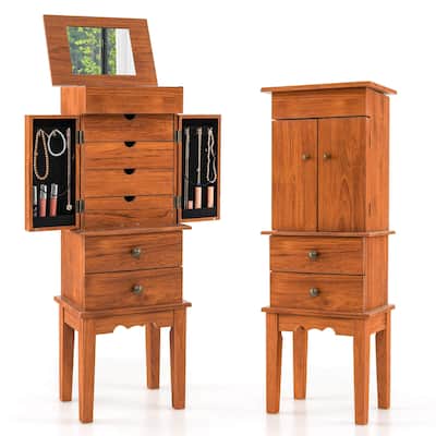 Costway Vintage Jewelry Cabinet Chest Storage Organizer Drawers&Mirror - See Details