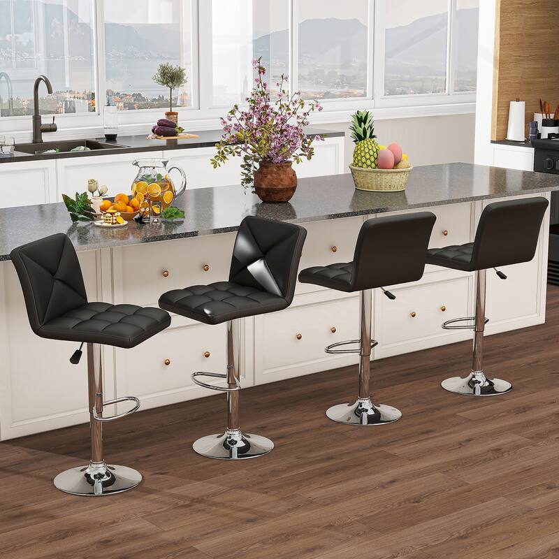 Gymax 4 PCS Bar Stools PU Leather Swivel Bar Chairs Height Adjustable