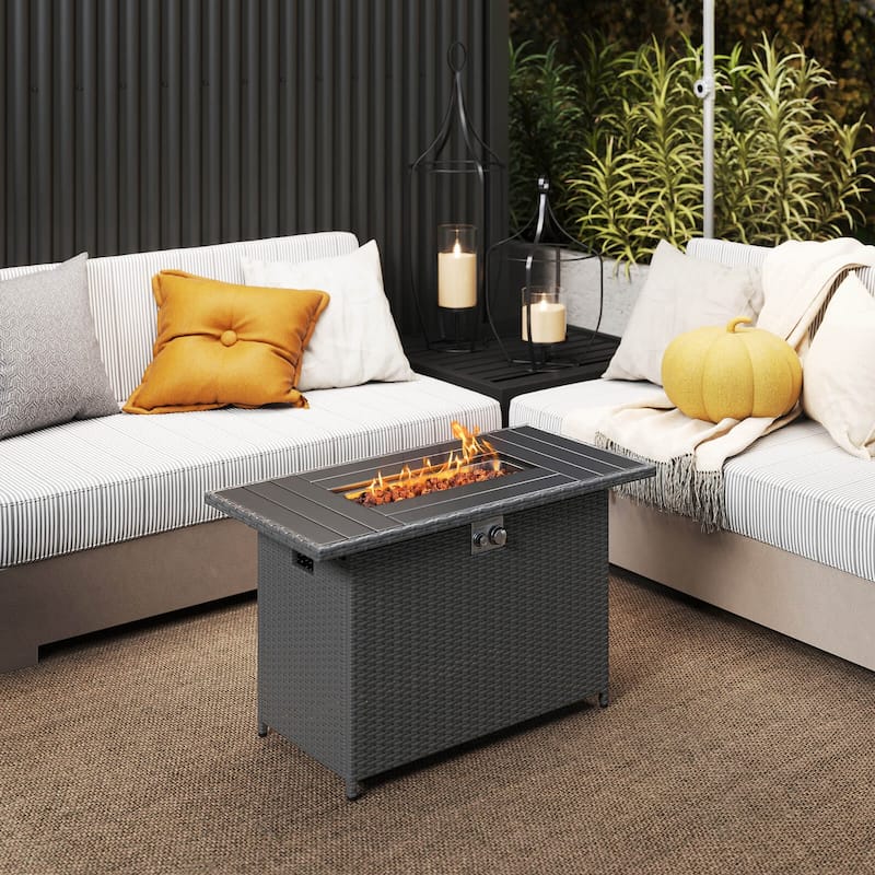 Costway 44.5" Propane Fire Pit Table with Metal Slatted Tabletop & - See Details