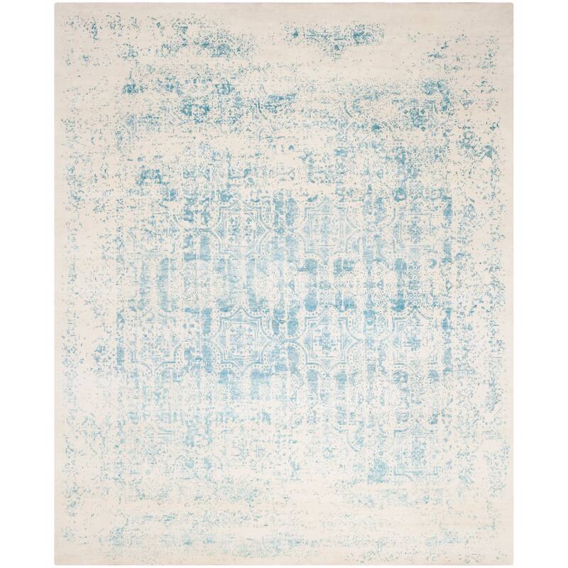 SAFAVIEH Couture Hand-knotted Centennial Fioretta Modern Abstract Silk Rug - 8' x 10' - Ivory/Blue