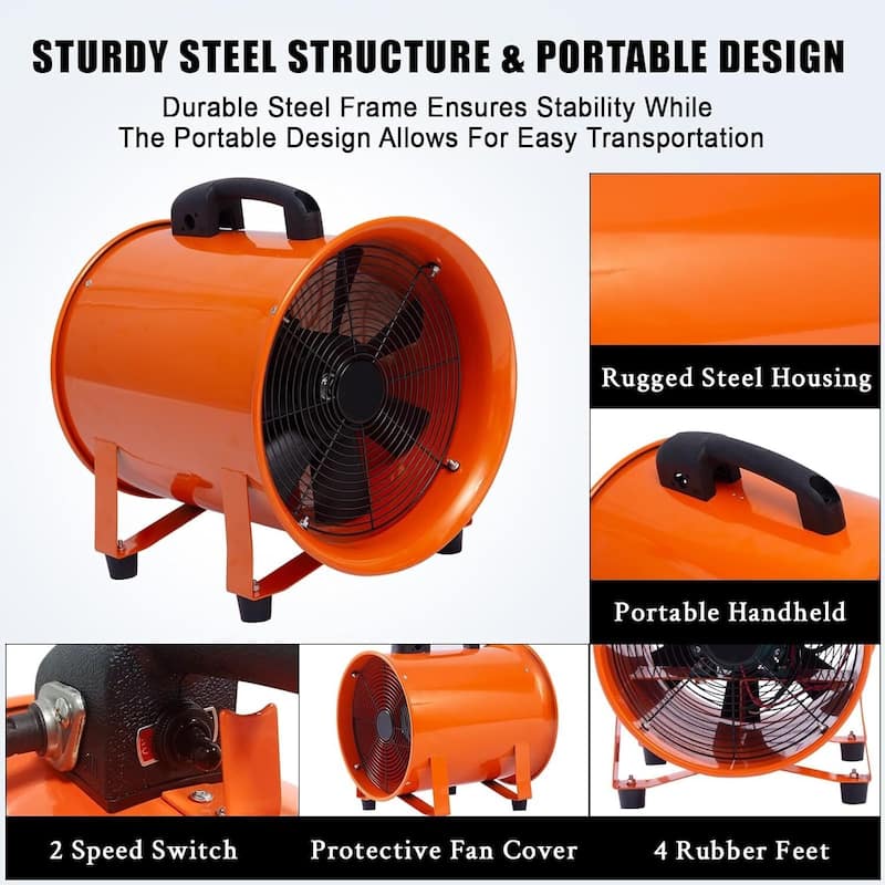 16 Inch 5500 CFM Heavy Duty Utility Blower Fan, Portable Industrial Exhaust Fan with 32.8ft Vinyl Hose